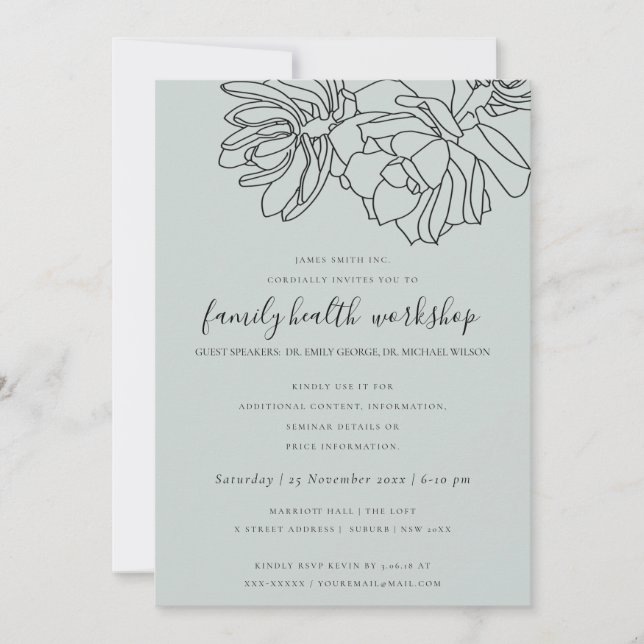 GREY DESERT CACTI SUCCULENT SKETCH WORKSHOP EVENT INVITATION (Front)