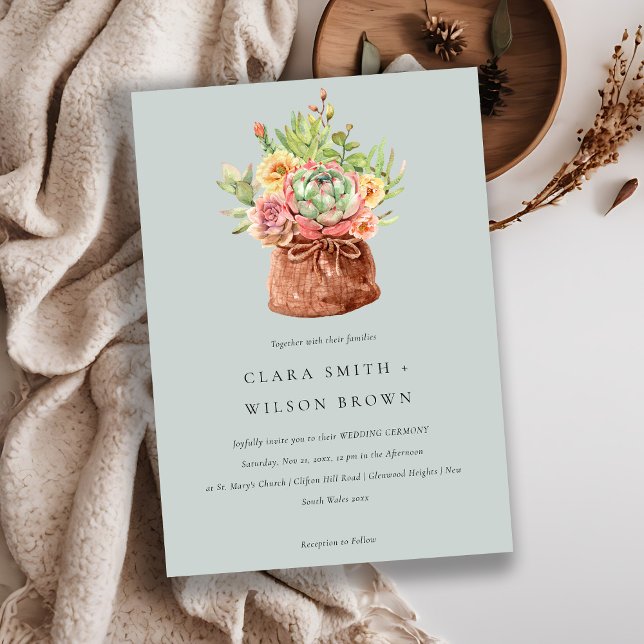 GREY DESERT SUCCULENT CACTI FOLIAGE BUNCH WEDDING INVITATION (Creator Uploaded)