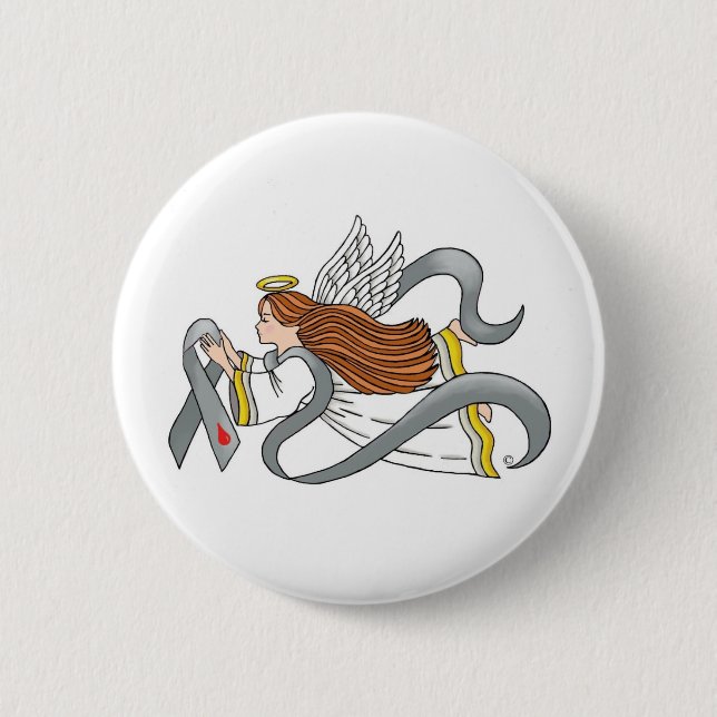 "Grey Diabetes Ribbon" Awareness Angel 6 Cm Round Badge (Front)