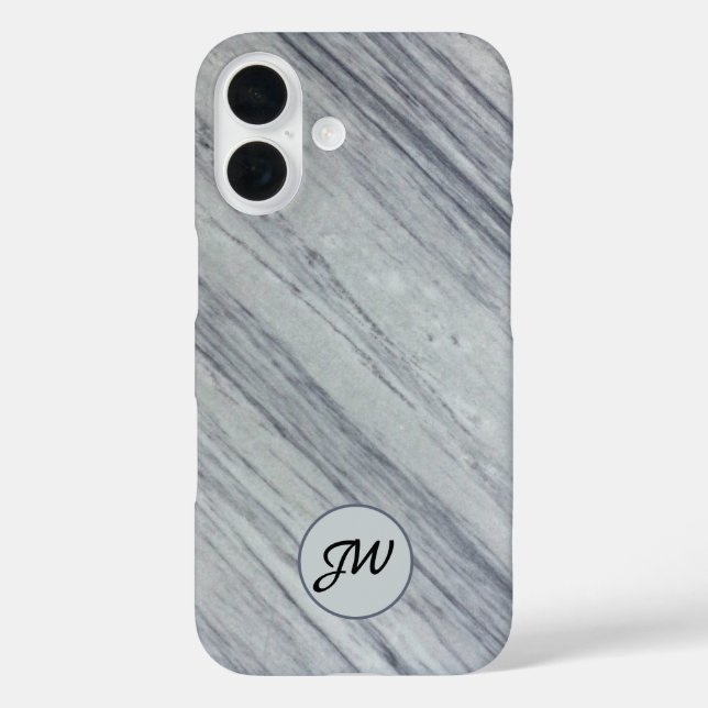 Grey Diagonal Marble Stone Monogram Initials Case-Mate iPhone Case (Back)