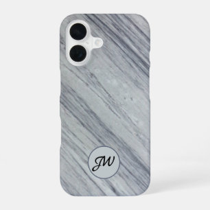 Grey Diagonal Marble Stone Monogram Initials iPhone 16 Case