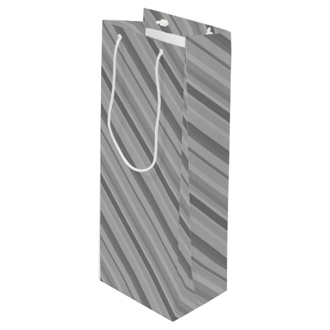 Grey diagonal stripes wine gift bag (Front Angled)