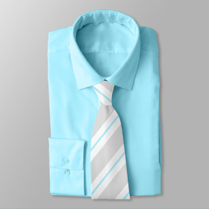 Grey, Diamond Blue, and White Striped Neck Tie