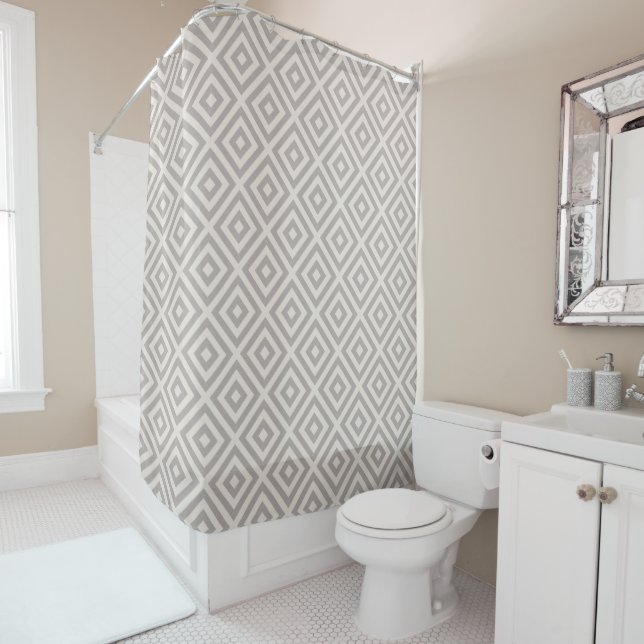 Grey Diamond | Modern Farmhouse Bathroom Shower Curtain (In Situ)