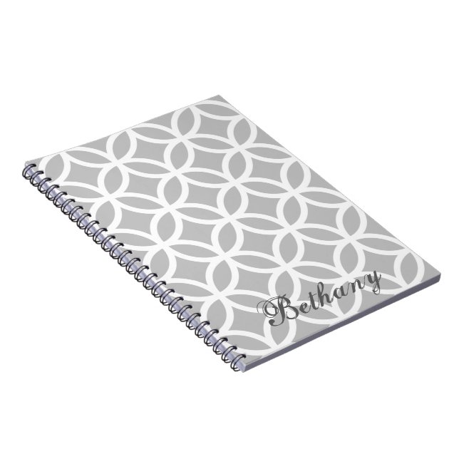 Grey Diamond Pattern Personalised Notebook (Right Side)