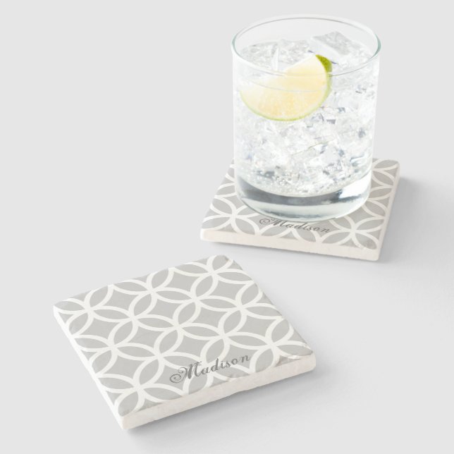Grey Diamond Pattern Personalised Stone Coaster (Side)