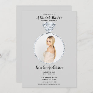 Grey Diamond Wedding Bling Ring Bridal Shower Invitation