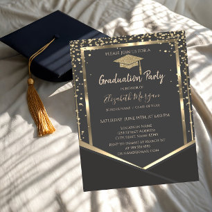 Grey Diamonds Gold Graduation Cap Graduation Invitation