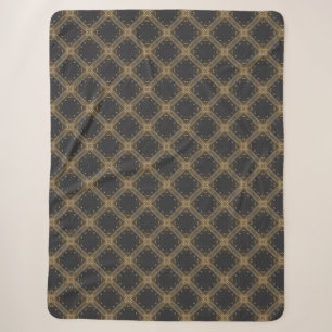 Grey Diamonds with Gold Grid and Dots Pattern Sherpa Blanket