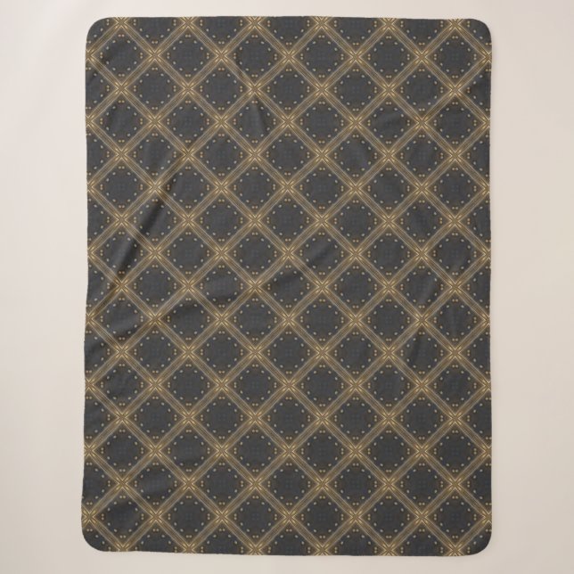 Grey Diamonds with Gold Grid and Dots Pattern Sherpa Blanket (Front)