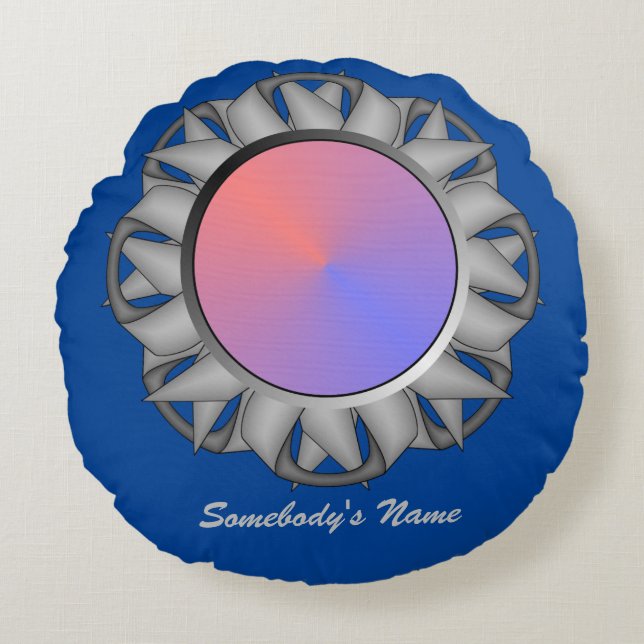 Grey Disc Ribbon by Kenneth Yoncich Round Cushion (Front)