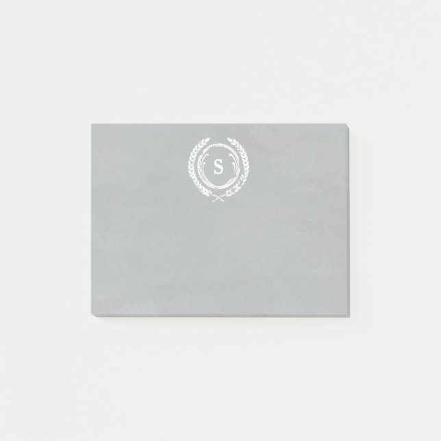 Grey Distressed Laurel Monogram Post-it Notes (Front)