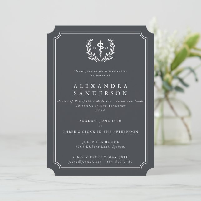 Grey Doctor of Osteopathic Medicine Graduation Inv Invitation (Standing Front)