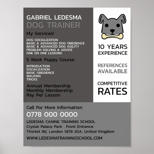 Grey Dog, Dog Trainer Advertising Poster (Front)
