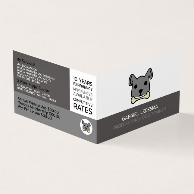 Grey Dog, Dog Trainer Detailed Business Card (Outside)