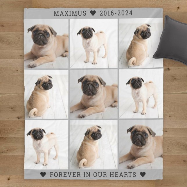 Grey Dog Memorial Photo Collage Keepsake Fleece Blanket (Creator Uploaded)