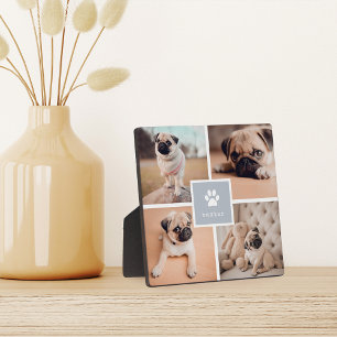 Grey Dog Name & Pawprint Pet Photo Collage Plaque