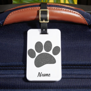 Grey Dog Paw Print Cartoon Old Paper Print Luggage Tag