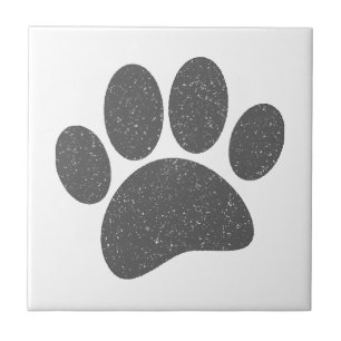 Grey Dog Paw Print Cartoon Old Paper Print Tile