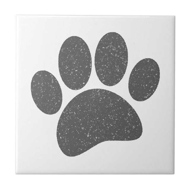 Grey Dog Paw Print Cartoon Old Paper Print Tile (Front)