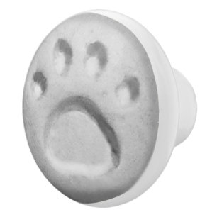 Grey dog paw prints ceramic knob