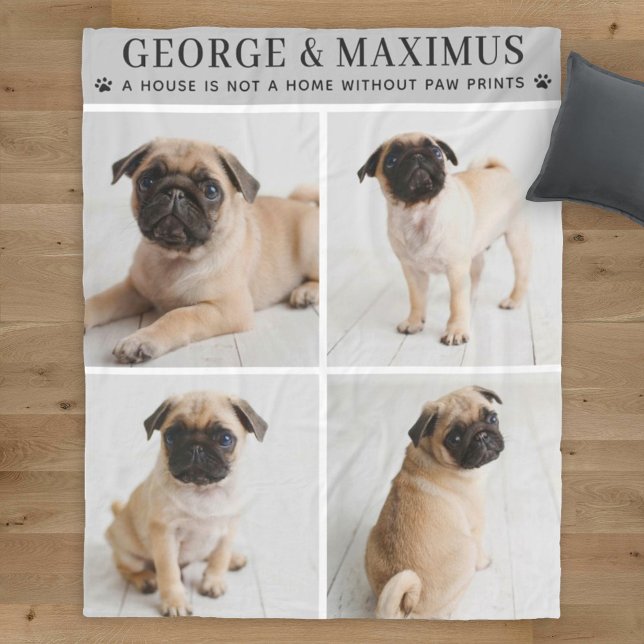 Grey Dog Photo Paw Prints Quote Blanket (Creator Uploaded)