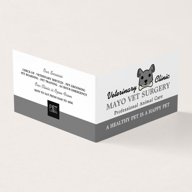 Grey Dog, Veterinarian, Veterinary Detailed Business Card (Outside)