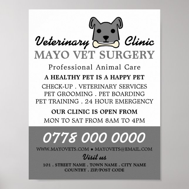 Grey Dog, Veterinarian, Veterinary Service Poster (Front)