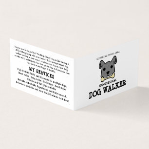 Grey Dog with Bone, Dog Walker Detailed Business Card