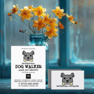 Grey Dog with Bone, Dog Walker Service Business Card