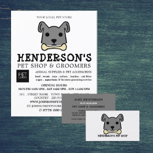 Grey Dog with Bone, Pet Store & Groomers Flyer