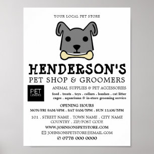 Grey Dog with Bone, Pet Store & Groomers Poster