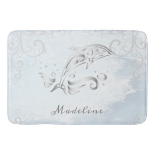 Grey Dolphin Personalised Bath Mat