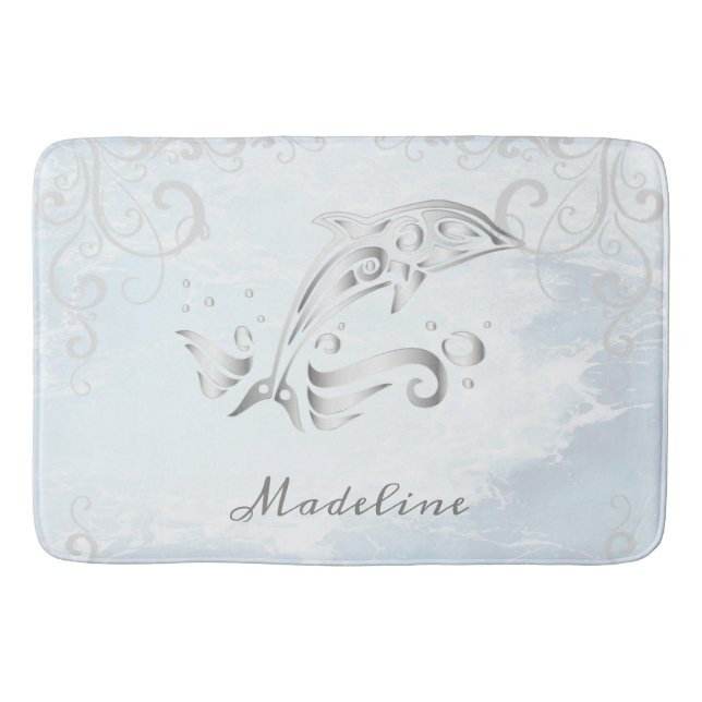 Grey Dolphin Personalised Bath Mat (Front)