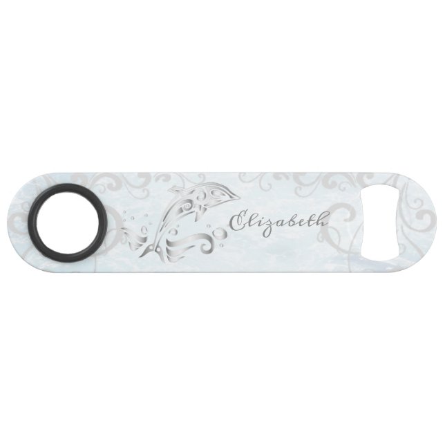 Grey Dolphin Personalised Bottle Opener (Front (Horizontal))