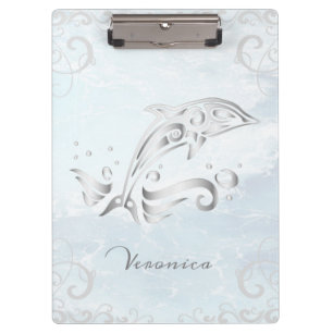 Grey Dolphin Personalised Clipboard