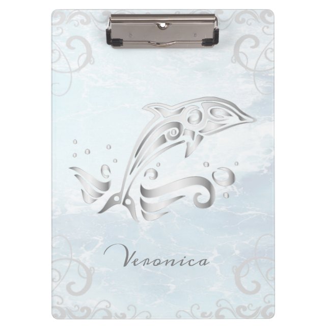 Grey Dolphin Personalised Clipboard (Front)
