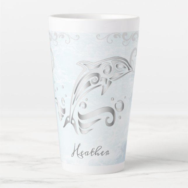 Grey Dolphin Personalised Latte Mug (Front)