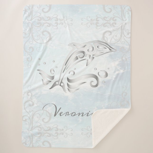 Grey Dolphin Personalised Sherpa Blanket (Front)