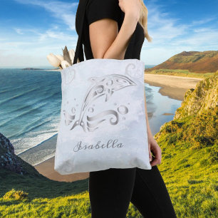 Grey Dolphin Personalised Tote Bag