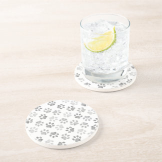 Grey doodle paw prints coaster