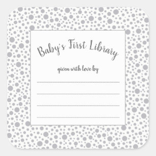 Grey Dots neutral gender baby shower bookplate Square Sticker