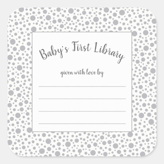 Grey Dots neutral gender baby shower bookplate Square Sticker (Front)