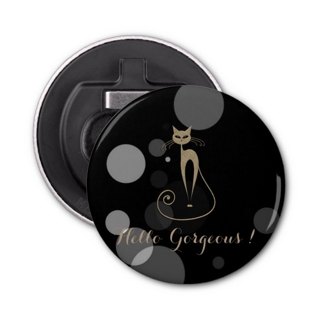 Grey Dots On Black Background,Cat,Hello Gorgeous Bottle Opener (Front)