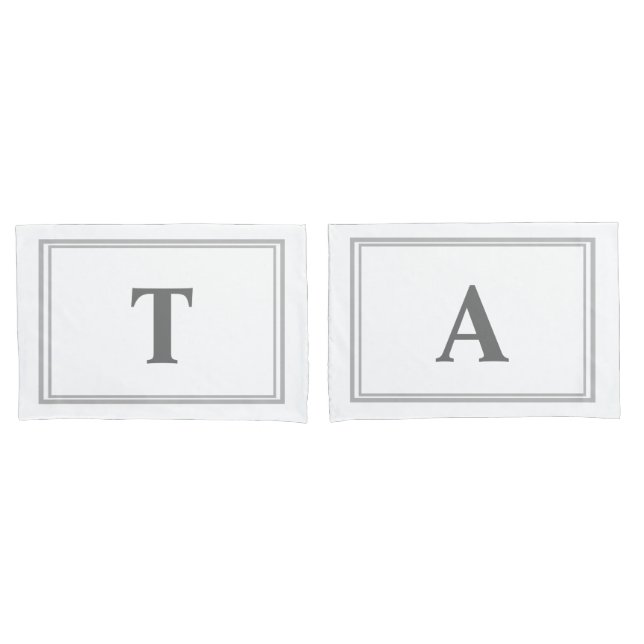 Grey Double Border Monogram Couple Pillow Case (Front-Set)