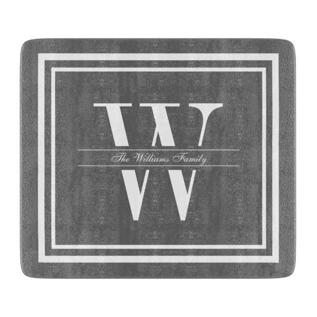 Grey Double Border Monogram Cutting Board (Front)