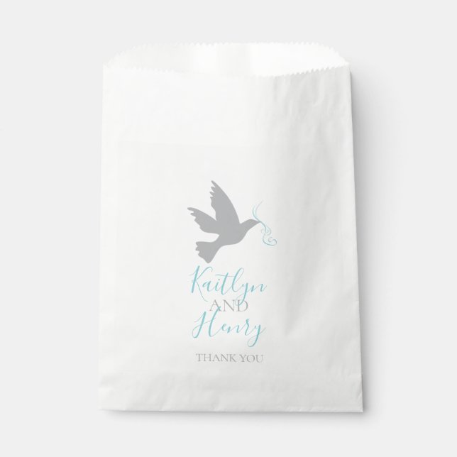 Grey dove and blue ribbon thank you favour favour bags (Front)