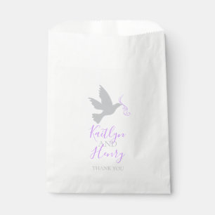 Grey dove and purple ribbon thank you favour bags