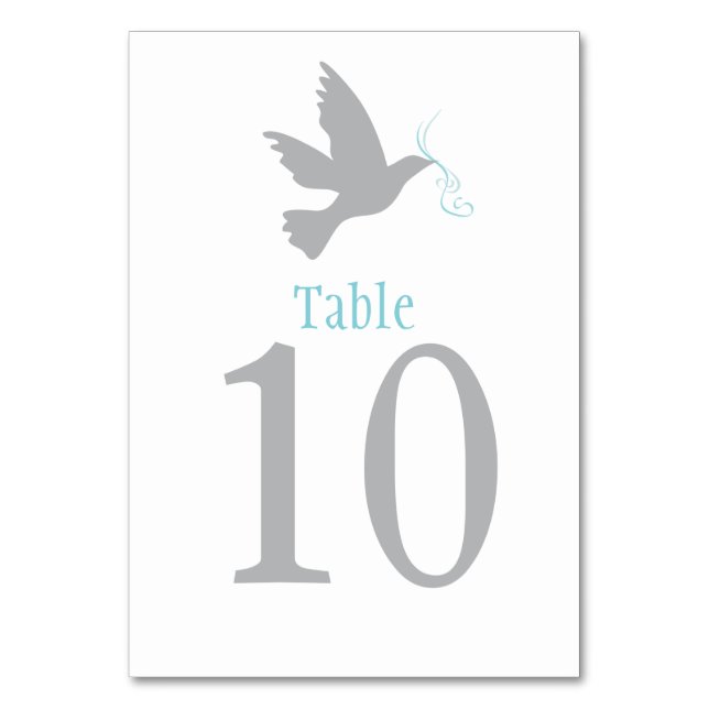 Grey dove bird wedding or occassion table number (Front)