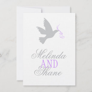Grey dove purple ribbon formal wedding RSVP Invitation